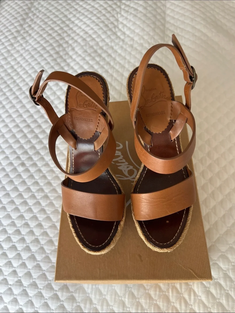 Christian Louboutin Brown Leather Espadrille Sandals